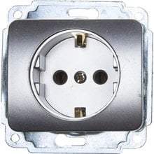 Розетка ГАММА с заземлением, одинарная, без вставки и рамки, цвет светло-серый металлик,16А/~250В СВЕТОЗАР SV-54105-SM   