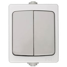 Выключатель АВРОРА двухклавишный, IP44, цвет серо-белый, 10А/~250В СВЕТОЗАР SV-54336-W   