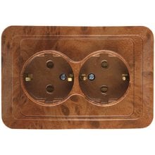 Розетка ГАММА с заземлением, двойная, цвет орех, 16А/~250В СВЕТОЗАР SV-54107-N   