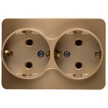 Розетка ГАММА с заземлением, двойная, без вставки и рамки, цвет золотой металлик, 16А/~250В СВЕТОЗАР SV-54107-GM   