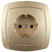 Розетка АКЦЕНТ одинарная в сборе, с заземлением, цвет золотой металлик, 16А/~250В СВЕТОЗАР SV-54205-GM   