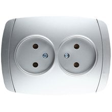 Розетка АКЦЕНТ двойная в сборе, без заземления, цвет серебристый металлик, 16А/~250В СВЕТОЗАР SV-54202-SM   