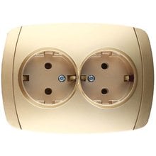 Розетка АКЦЕНТ двойная в сборе, с заземлением, цвет золотой металлик, 16А/~250В СВЕТОЗАР SV-54207-GM   
