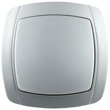 Выключатель АКЦЕНТ одноклавишный в сборе, цвет серебристый металлик, 10А/~250В СВЕТОЗАР SV-54230-SM   