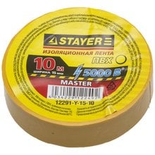 Изолента ПВХ 5000 В желтая 15 мм 10 м STAYER MASTER 12291-Y-15-10   
